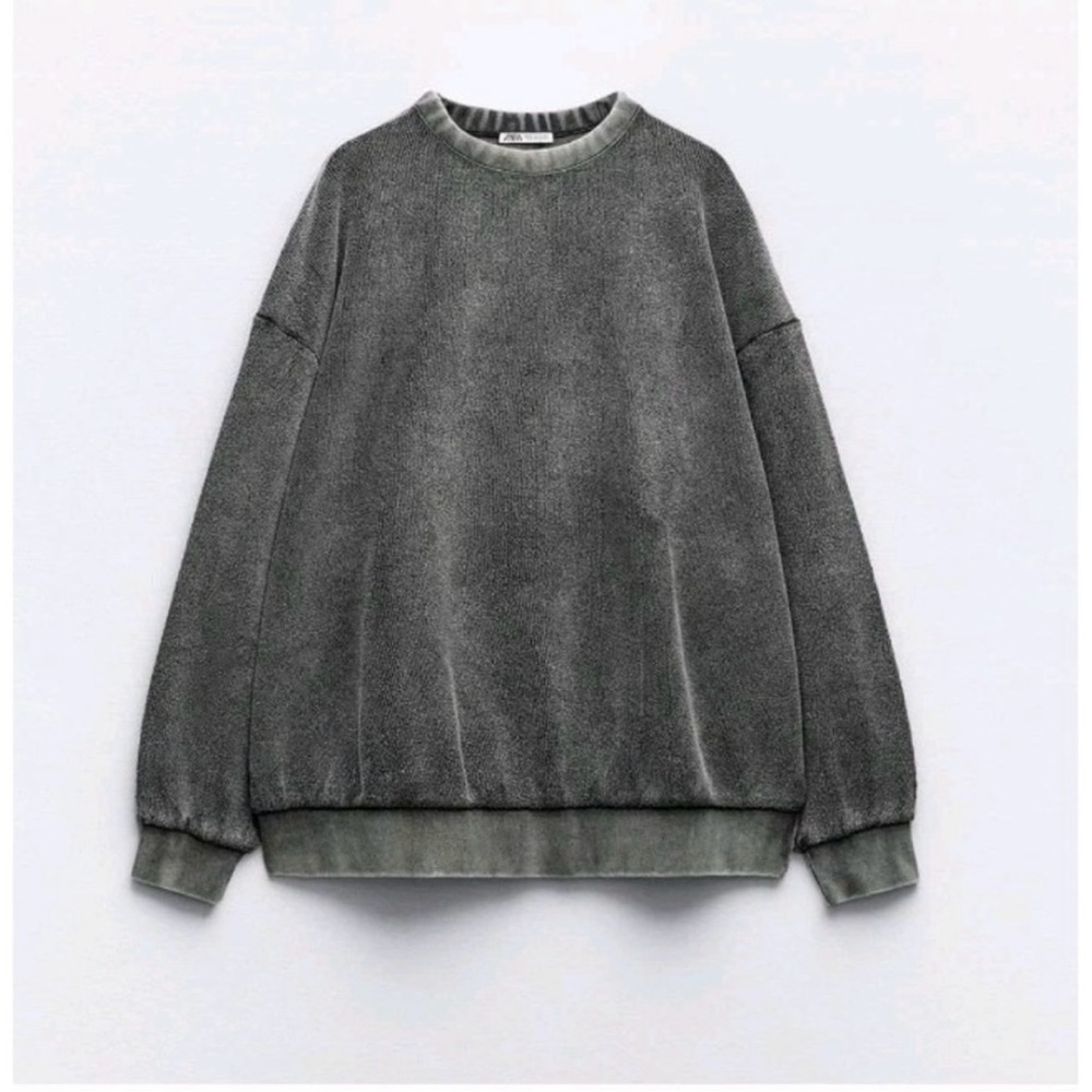 Zara Textured Oversized Washed Effect Crewneck Sweatshirt